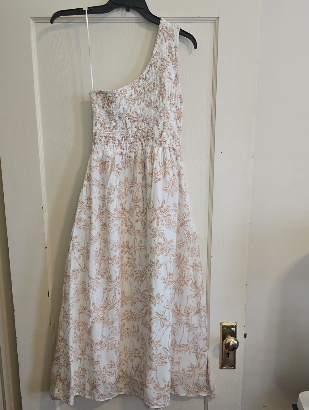 1.STATE Smocked One-Shoulder Dress with Palm Tree Print